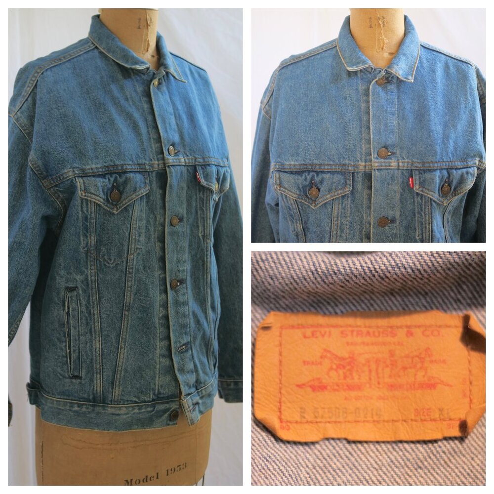 vtg LEVIS Jean Denim Jacket Trucker Motorcycle Mens Type 3 XL 70506 0216 USA EUC